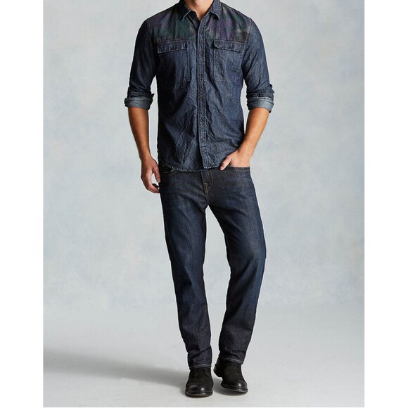 New Mens NWT True Religion Jeans Designer Denim Camo Shirt Button Down L Blue - Picture 2 of 10
